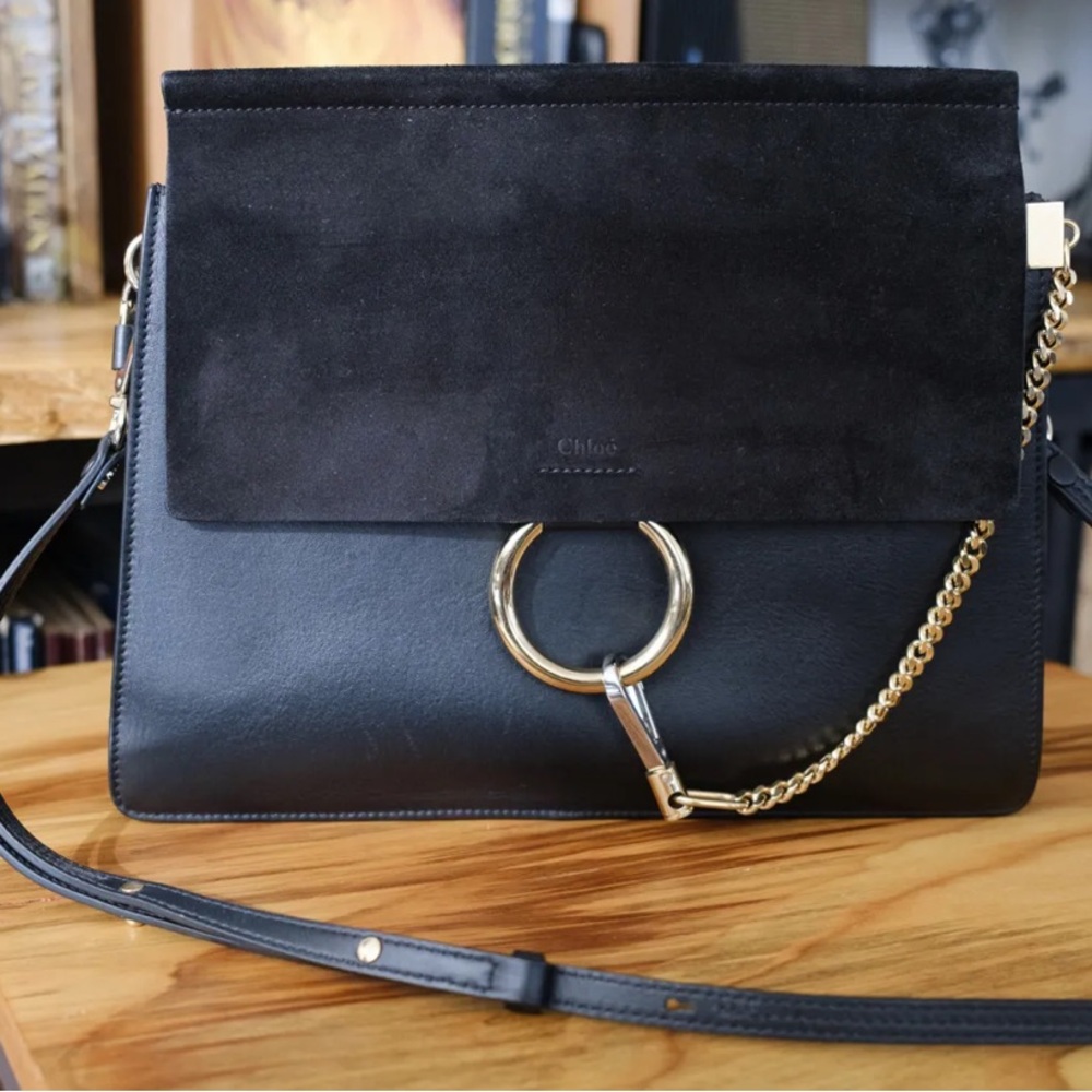 Chloe bag gold chain,black suede/leather. Used/good condition.